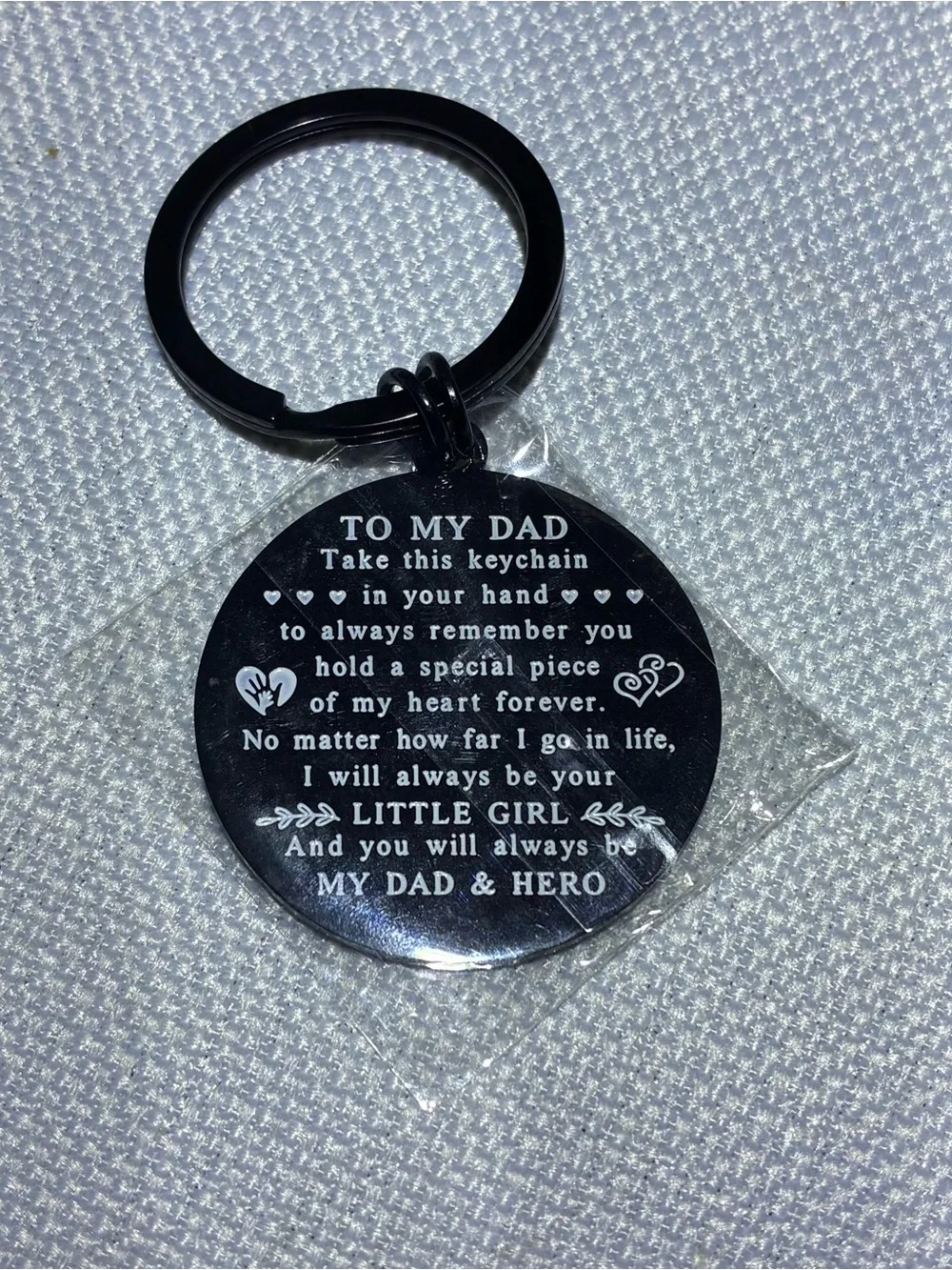 To My Dad white in black printed message Keychain - Sentimental Gift.